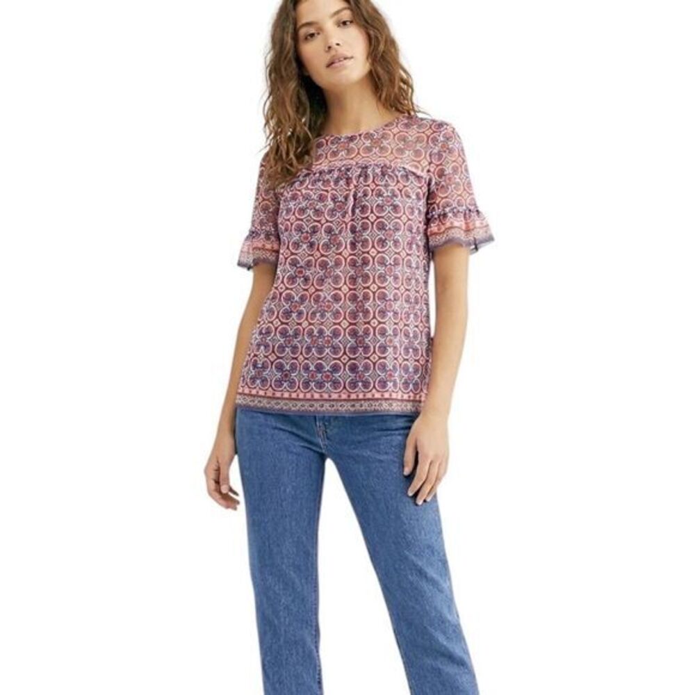 Womens Knit Mesh Blouse Top Size Medium Ruffle Pleated Boho Bohowestern Rodeo